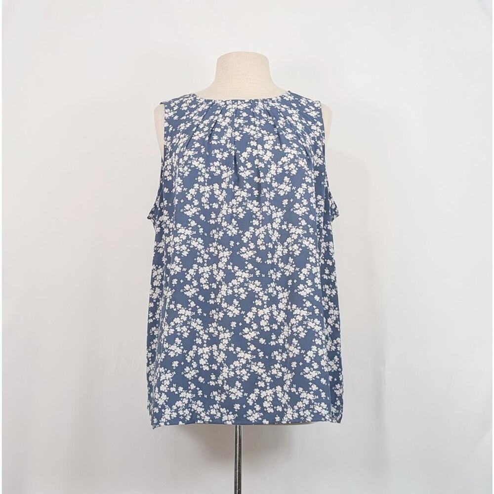 Fun 2 Fun Top Stitch Fix Blue Floral Aliza Pleated Neck Blouse Women's Size 1X